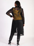 Black Cornelli Embroidered Longline Mesh Coat