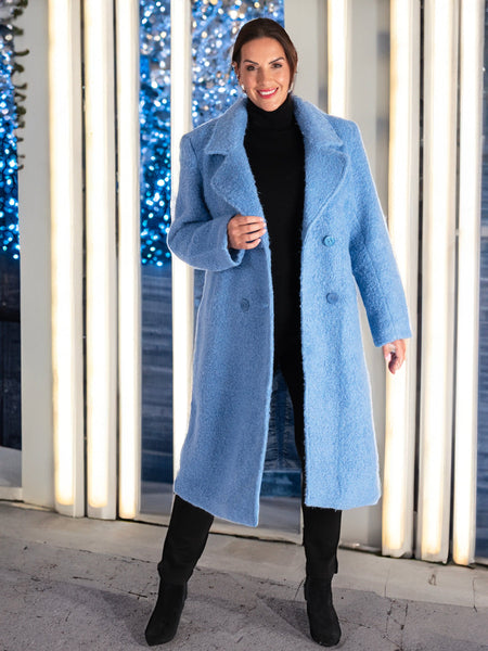 Cornflower Blue Soft Textured Wool Mix Coat - Black Friday Promotion