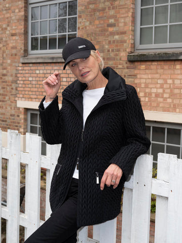 A Black Cable Embroidered Quilted Coat