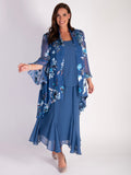 Bluebird Floral Print Silk Devore Swing Jacket with Split Cuff Detail