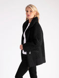 Black Cable Embroidered Quilted Coat