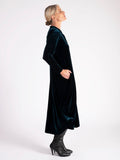 Teal Stretch Velvet Drape Dress With Button Placket