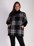 Black and White Wool-Cashmere Checked Zip Poncho