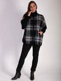 Black and White Wool-Cashmere Checked Zip Poncho