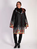 Black Floral Print Reversible Raincoat
