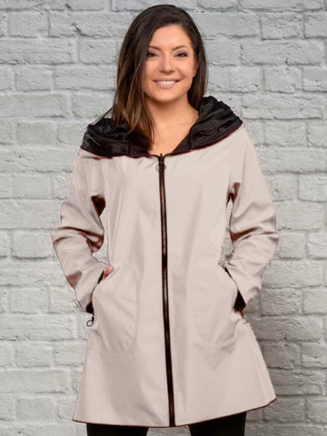 Beige/Black Piped Reversible Raincoat With Buttons
