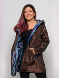 Navy Abstract/Brown Reversible Raincoat With Buttons
