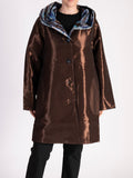 Navy Abstract/Brown Reversible Raincoat With Buttons