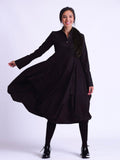 Black Collared Drape Dress with Tuck Detail