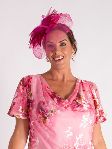 Fuchsia Feathers & Loops Fascinator