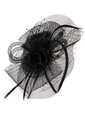 Black Swirls Fascinator with Net, Beads & Feather Trim