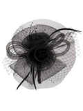 Black Swirls Fascinator with Net, Beads & Feather Trim