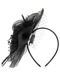 Black Swirls Fascinator with Net, Beads & Feather Trim