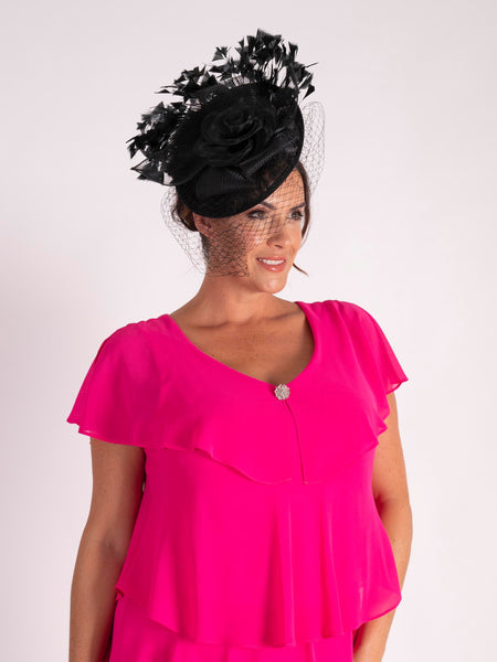 Black Swirls Hatinator with Feather Trim