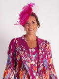 Fuchsia Swirls Hatinator with Feather Trim