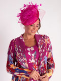Fuchsia Swirls Hatinator with Feather Trim