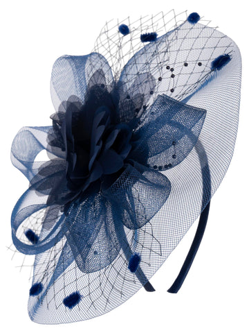French Navy Flower & Loops Fascinator with Beaded Trim
