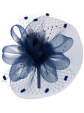 French Navy Flower & Loops Fascinator with Beaded Trim