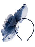 French Navy Flower & Loops Fascinator with Beaded Trim