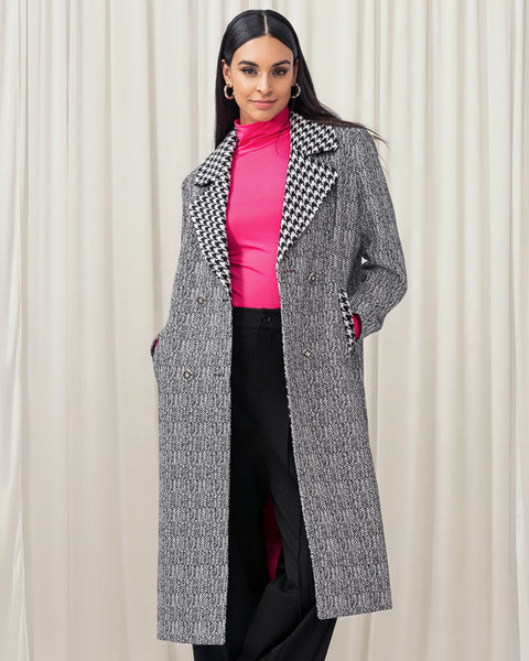 Grey Coat with Houndstooth Collar