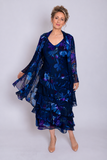 Navy/Plum Midnight Garden Hand Painted Satin Devoree Jacket with Split Cuff Detail