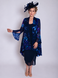 Navy/Plum Midnight Garden Hand Painted Satin Devoree Jacket with Split Cuff Detail