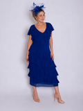 Cobalt Chiffon Multi Frill Dress with Frill Sleeves