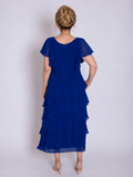 Cobalt Chiffon Multi Frill Dress with Frill Sleeves