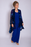 Navy/Plum Midnight Garden Hand Painted Satin Devoree Jacket with Split Cuff Detail