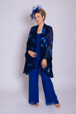 Navy/Plum Midnight Garden Hand Painted Satin Devoree Jacket with Split Cuff Detail