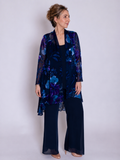 Navy/Plum Midnight Garden Hand Painted Satin Devoree Jacket with Split Cuff Detail