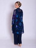 Navy/Plum Midnight Garden Hand Painted Satin Devoree Jacket with Split Cuff Detail