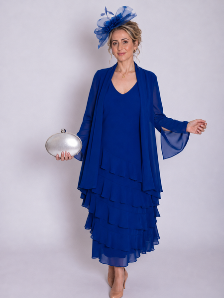 Cobalt Chiffon Swing Jacket with Split Cuff Detail