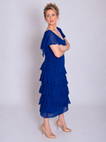 Cobalt Chiffon Multi Frill Dress with Frill Sleeves