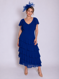Cobalt Chiffon Multi Frill Dress with Frill Sleeves
