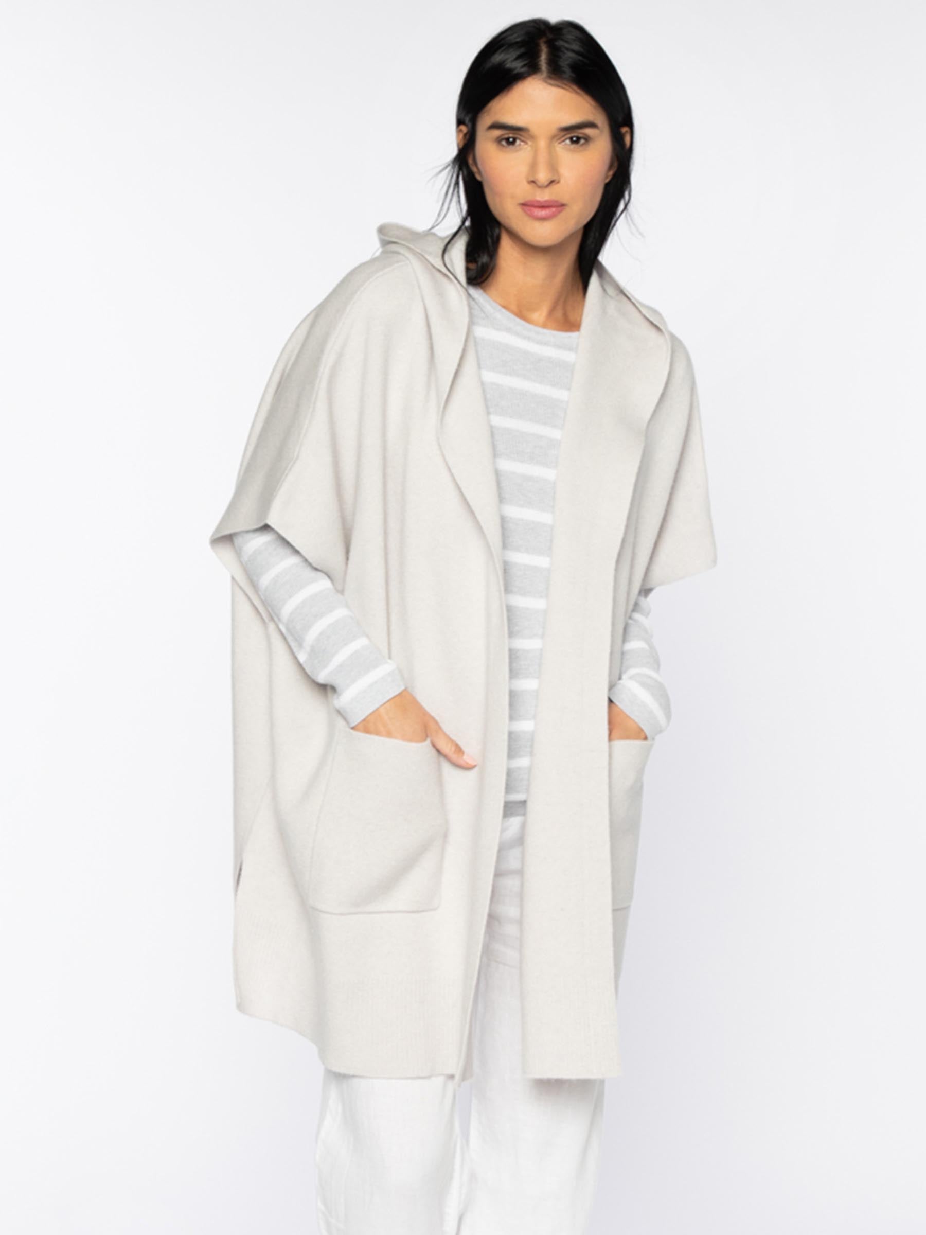 Birch Double knit Wool & Cashmere Blend Hooded Sleeveless Cardigan Chesca