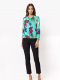 A Turquoise/Multi Fine Knit Floral Sweater