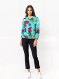 A Turquoise/Multi Fine Knit Floral Sweater