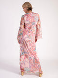 Blush/Multi Exotic Floral Print Mesh Maxi Dress with Ornamental Stone Beaded Neckline