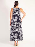 Navy/White Rose Print Sleeveless Maxi Dress