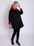 Red/Black Reversible Short Raincoat with Pleated Hood