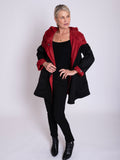 Red/Black Reversible Short Raincoat with Pleated Hood