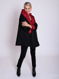 Red/Black Reversible Short Raincoat with Pleated Hood