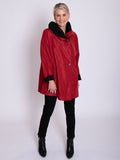 Red/Black Reversible Short Raincoat with Pleated Hood