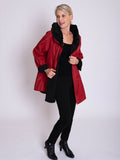 Red/Black Reversible Short Raincoat with Pleated Hood
