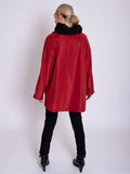 Red/Black Reversible Short Raincoat with Pleated Hood