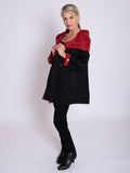 Red/Black Reversible Short Raincoat with Pleated Hood