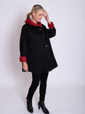 Red/Black Reversible Short Raincoat with Pleated Hood