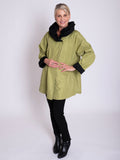 Lime/Black Reversible Short Raincoat with Pleated Hood