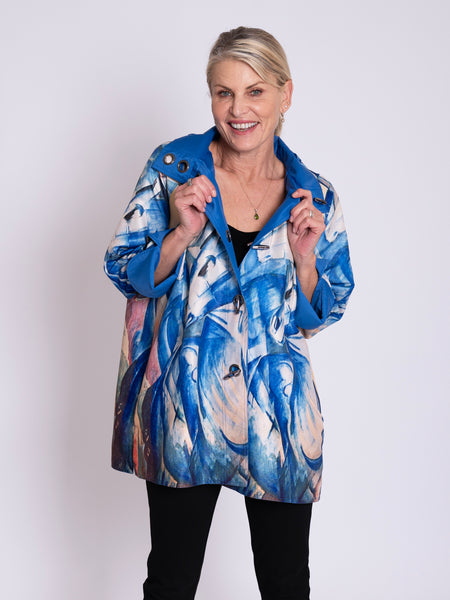 Franz Marc Tower of Blue Horses / Mid Blue Reversible Raincoat